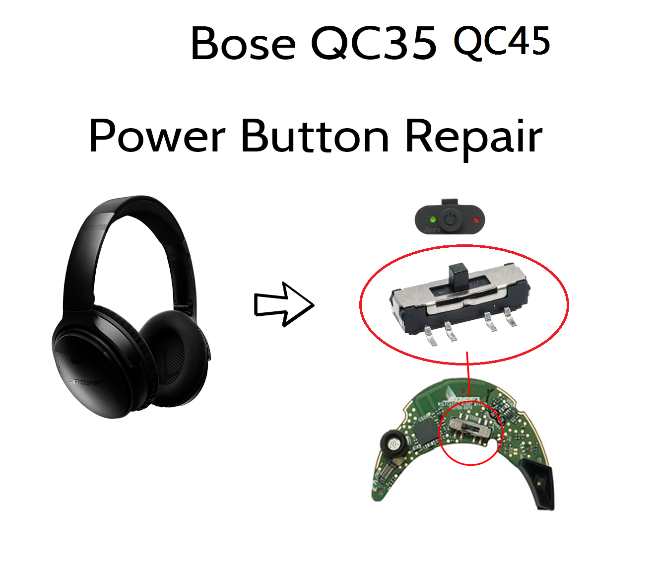 Bose Headphone Qc45 - زر الطاقة وشريط التحكم البديل لسماعات